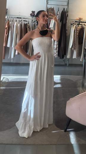 Abito Bianco A Balze Con Corpetto Arricciato Fashion Bucle