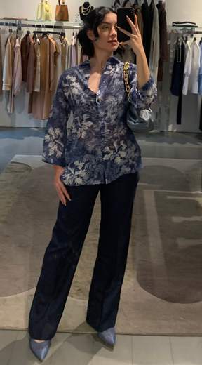 Pantaloni Larghi In Lino Riva Tricot