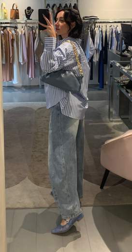 Camicia Over A Righe Con Tasca E Swarosky Kiki Six