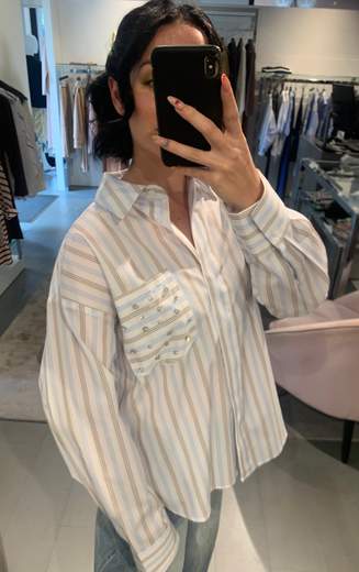 Camicia Over A Righe Con Tasca E Swarosky Kiki Six