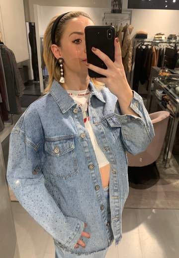 Camicia Over Jeans Con Strass Much Money