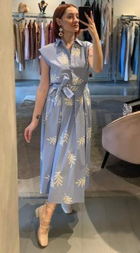 Gonna Rigata Con Ricami Azzurra Kartika