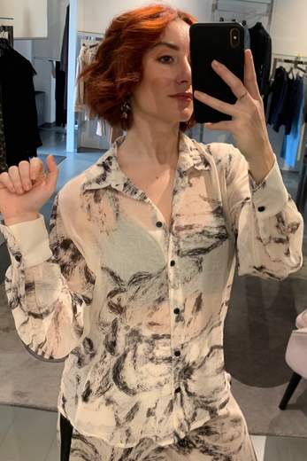 Camicia A Fiori Bianco Nero Giorgia Plus