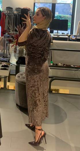 Abito Velluto Con Swarovsky Tortora Maryley