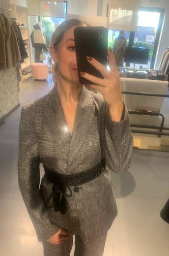 Blazer Con Pailettes Tessuto Principe Di Galles Giorgia Plus