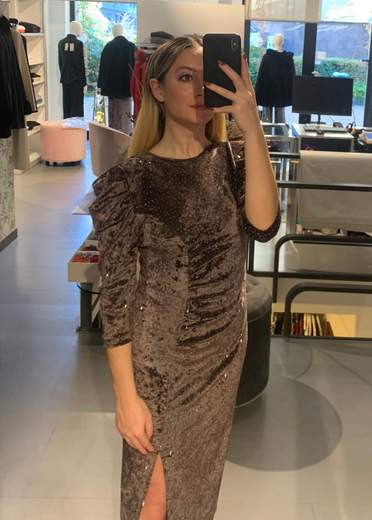 Abito Velluto Con Swarovsky Tortora Maryley