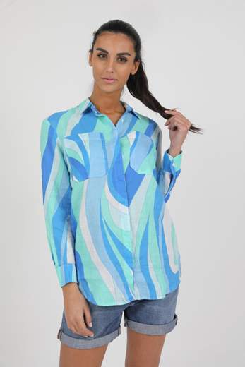 MC2 SAINT BARTH CAMICIA IN LINO FANTASIA ONDE