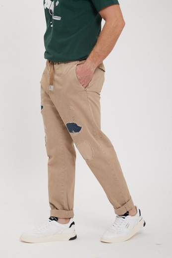 WHITE SAND PANTALONE CON INSERTI JEANS