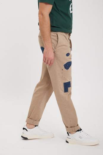 WHITE SAND PANTALONE CON INSERTI JEANS