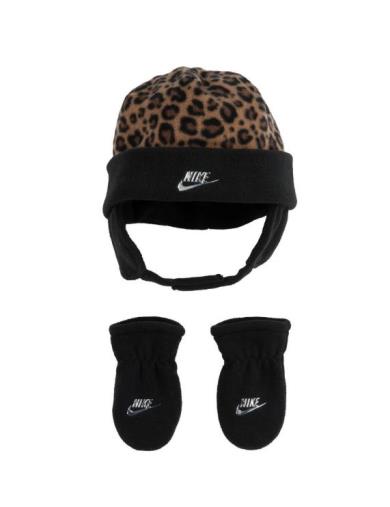 NIKE LEOPARD PRINT BEANIE AND MITTENS SET