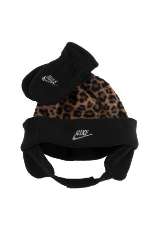 NIKE LEOPARD PRINT BEANIE AND MITTENS SET