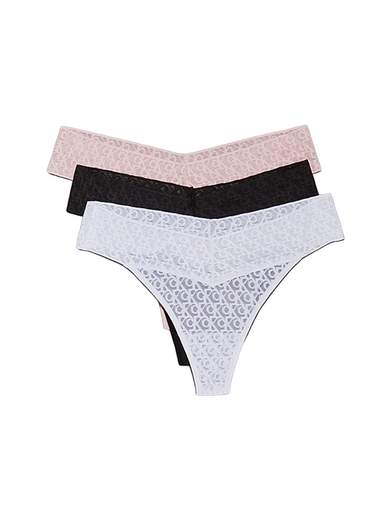 CALVIN KLEIN PERIZOMA DONNA IN PIZZO ICON MULTICOLORE 3 PEZZI