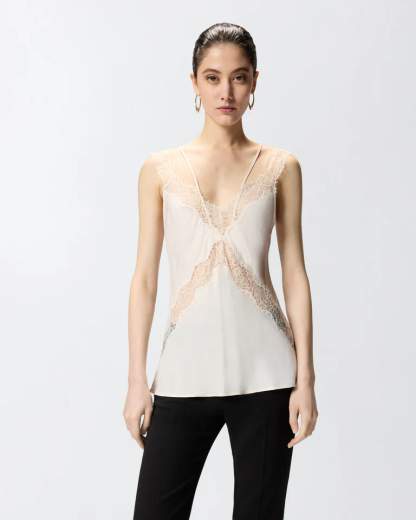 Pinko LYDIA TOP TWILL CON PIZZO SS26