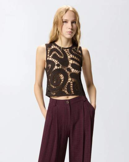 Pinko ERUZIONE TOP CROCHET GEOMETRIC SS26