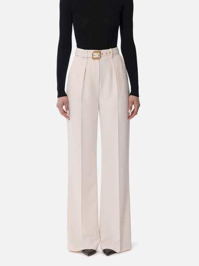PA09552E2 Elisabetta Franchi Light Crêpe Trousers With Belt