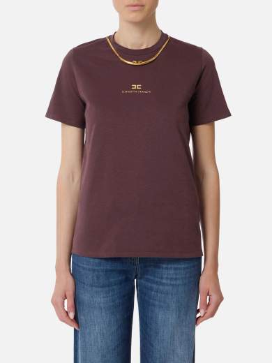 MA02856E2 Elisabetta Franchi Cotton Jersey T-Shirt With Necklace