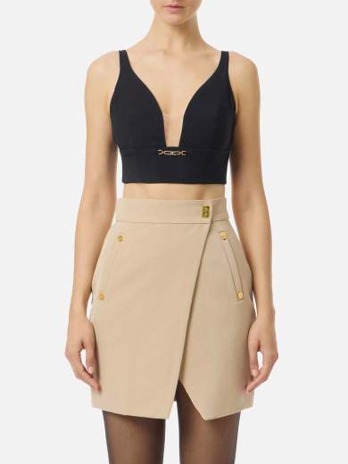 TO04857E2 Elisabetta Franchi Crêpe Top With Jewel Detail