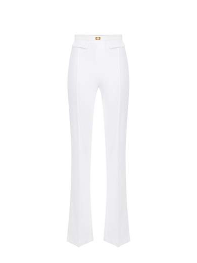 PA07851E2 Elisabetta Franchi Crêpe Trousers With Logo Plaque