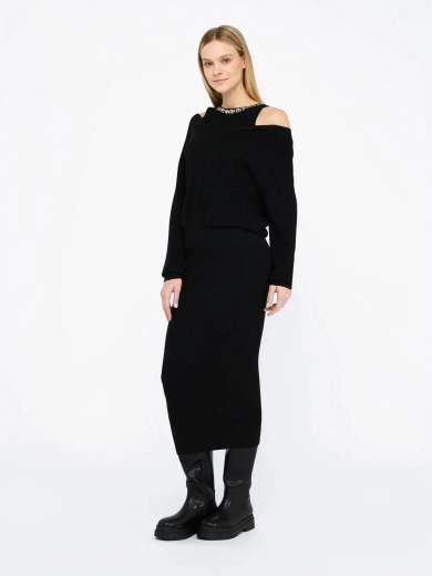 【完売品】lui jewelry Knit03 ブラック Long dress with embroidered tulle