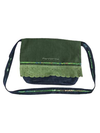 FORNARINA DENIM/SUEDE BLUE/GREEN SHOULDER BAG