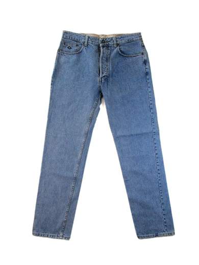 TURQUOISE Jeans with Leather Patch