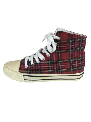 GIGOLÈ ARCHIVE Red Tartan Canvas Ankle Sneakers