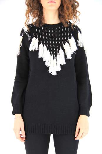 TWINSET Maxi maglia con carré jacquard e frange 192MT3240