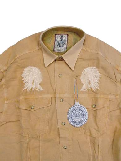 TURQUOISE 565IU Shirt with Indians Embroideries