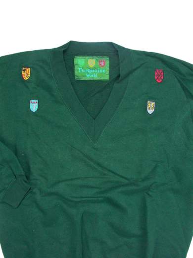 TURQUOISE Emblem V Neck Sweater