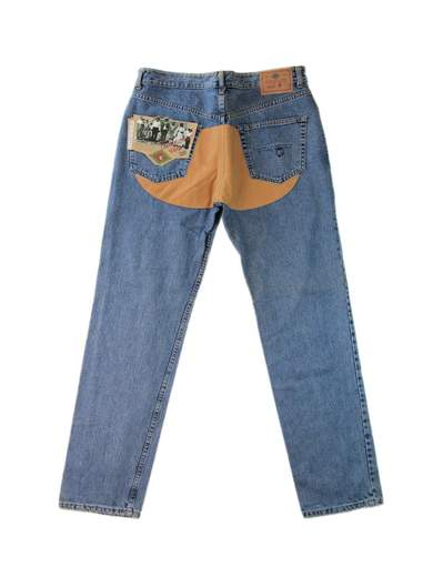 TURQUOISE Jeans with Leather Patch