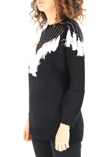 TWINSET Maxi maglia con carré jacquard e frange 192MT3240