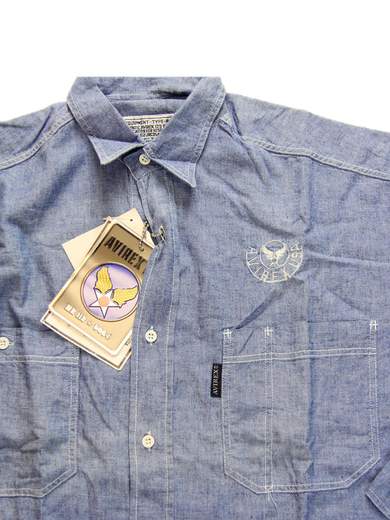 AVIREX Chambray camicia in denim con ricami