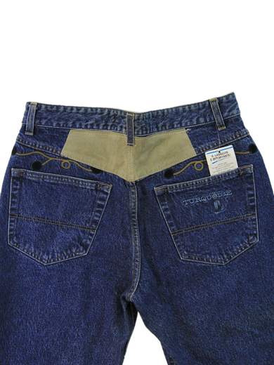TURQUOISE Leather Patch Jeans