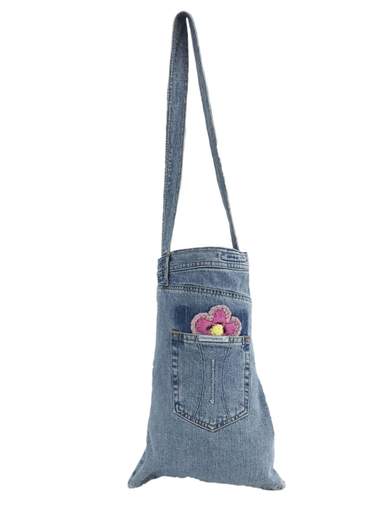 FORNARINA Women Jeans Bag with Hand Made Embroidered Flower