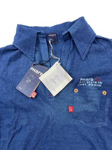 PHARD Polo Raglan collo a V con filo indigo