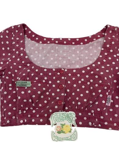 TURQUOISE 615645 Polka Dot Shoulder Neck Crop Top