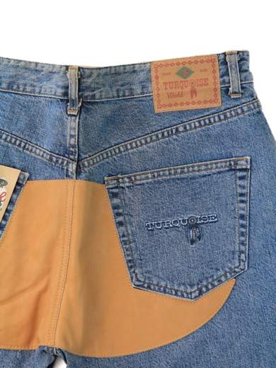 TURQUOISE Jeans with Leather Patch