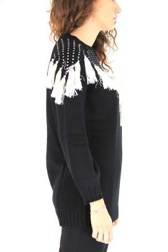 TWINSET Maxi maglia con carré jacquard e frange 192MT3240