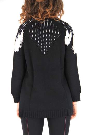 TWINSET Maxi maglia con carré jacquard e frange 192MT3240