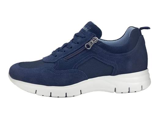 Scarpa uomo NeroGiardini Urban in pelle scamosciata blu e talpa con zip laterale, plantare Memory Foam e suola leggera 4cm.