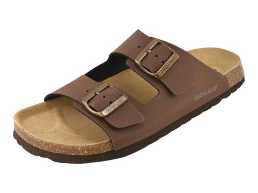 Ciabatta estiva uomo Grünland Bobo art. CB3012 in ecopelle mogano con doppie fasce regolabili e suola platform in sughero.