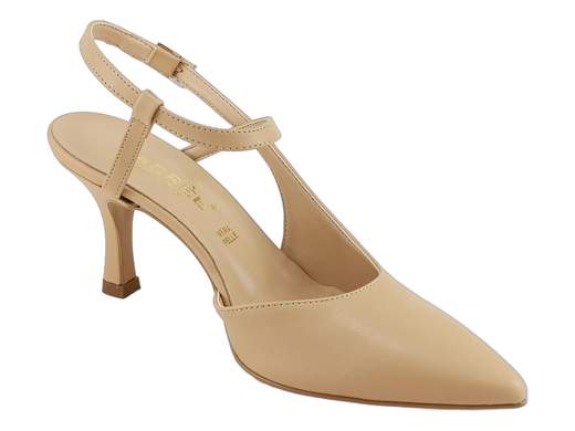 Décolleté slingback Nacrée con cinturino alla caviglia, tacco 7,5 cm e sottopiede imbottito. Massima stabilità e comfort Made in Italy per cerimonie e serate eleganti.