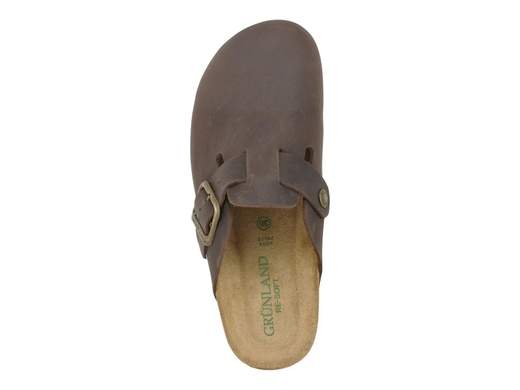 Sabot estivo da donna Grünland Sara art. CB9967 in nabuk ingrassato vintage color mogano con fibbia regolabile e fondo in sughero naturale.