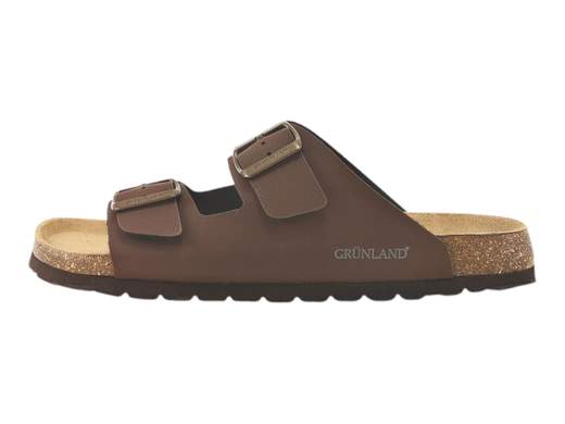Ciabatta estiva uomo Grünland Bobo art. CB3012 in ecopelle mogano con doppie fasce regolabili e suola platform in sughero.