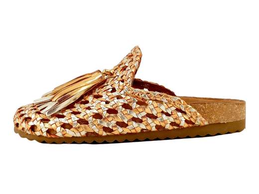 Sabot donna EKP Collections in pelle intrecciata laminata con nappe e fondo platform ammortizzante 3 cm.