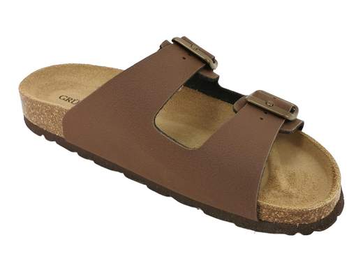 Ciabatte donna casual Grünland Sara art. CB1557 color mogano con fibbie regolabili e fondo in sughero.