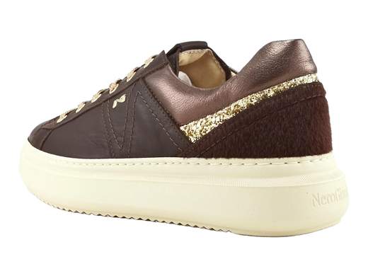 Sneakers Platform Pelle Brown Cioccolato e Glitter Donna NeroGiardini - I617430D