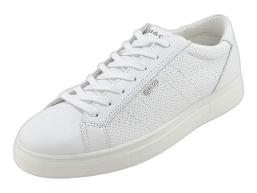 Sneaker IGI&CO Sacha da uomo in pelle bianca microforata con suola platform da 3 cm e sottopiede memory foam Made in Italy.