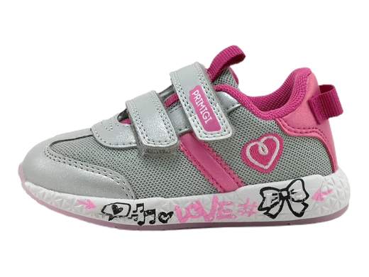 Sneakers Primigi 3949100: stile e comfort per la tua bimba. Tessuto Lurex argento/fuxia, chiusura a strappo, plantare in pelle estraibile, suola flessibile e antiscivolo. Perfette per attività sportive e giornate di svago.