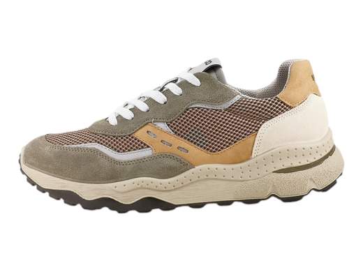Sneaker IGI&CO Spes uomo in camoscio e rete verde militare con suola running da 4,5 cm e sottopiede memory foam Made in Italy.